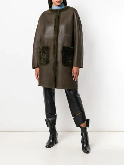 Shop P.a.r.o.s.h. Reversible Shearling Coat In Brown