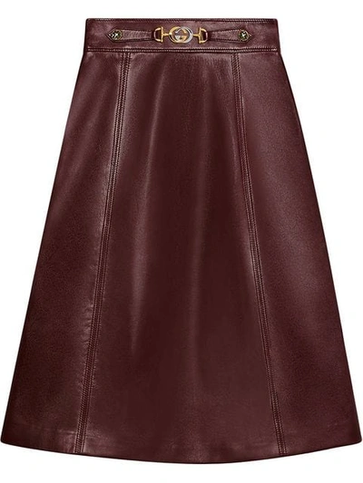 Shop Gucci Leather Skirt With Interlocking G Detail In Red