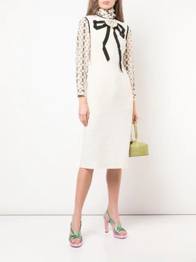 Shop Gucci Rose Brooch Tweed Dress In Neutrals