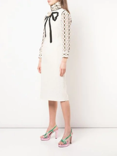 Shop Gucci Rose Brooch Tweed Dress In Neutrals