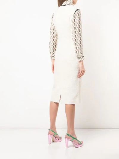 Shop Gucci Rose Brooch Tweed Dress In Neutrals