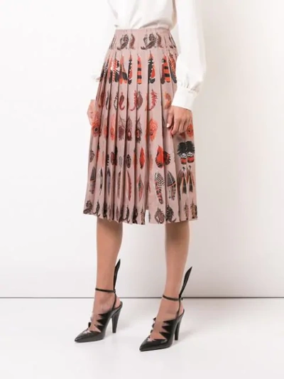Shop Altuzarra Feather Print Skirt - Neutrals