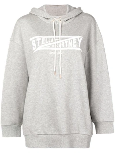 Shop Stella Mccartney Logo Drawstring Hoodie In Grey