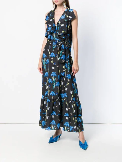 Shop Borgo De Nor Butterfly Print Ruffle Trim Dress In Black