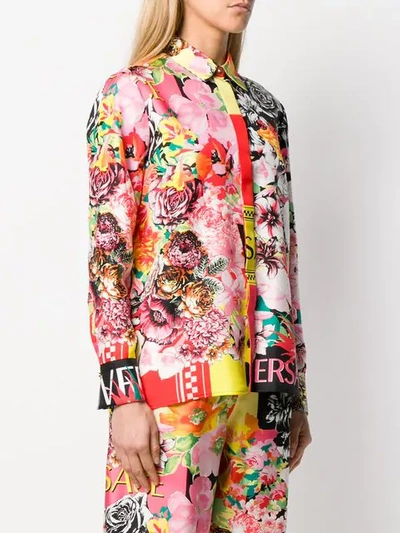 Shop Versace Floral Print Logo Top In A7000 Multicolor