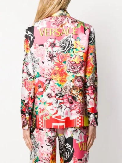 Shop Versace Floral Print Logo Top In A7000 Multicolor
