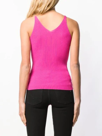 Shop Pinko Ribbed Knitted Slogan Vest In Pink
