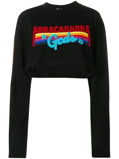 Shop Gcds Cropped Slogan Sweater In Black