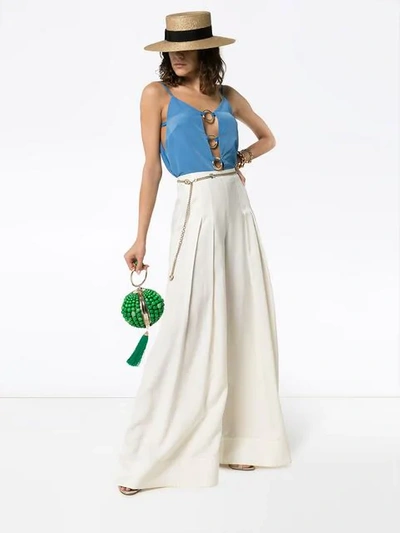 Shop Jacquemus High-waisted Wide Leg Pleated Trousers In Off - White