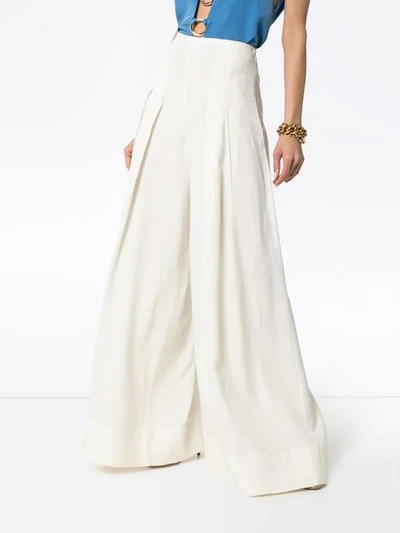 Shop Jacquemus High-waisted Wide Leg Pleated Trousers In Off - White