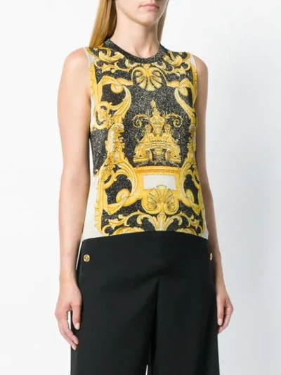 Shop Versace Baroque Glittered Knit Top In Black