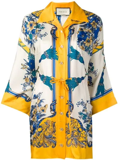 Shop Gucci Printed Kimono Shirt In Yellow