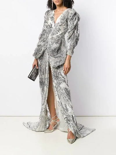 Shop Maticevski Floral Pattern Gown  In Silver Sphinx