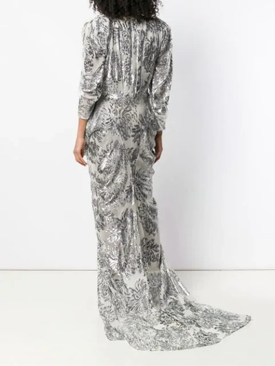 Shop Maticevski Floral Pattern Gown  In Silver Sphinx