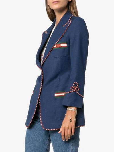 Shop Gucci Contrast-piping Blazer In Blue
