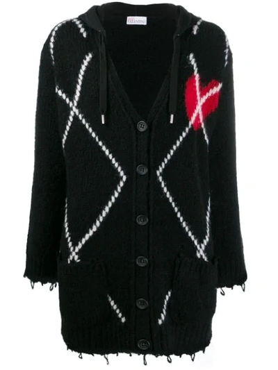 Shop Red Valentino Argyle-pattern Long-line Cardigan In Black