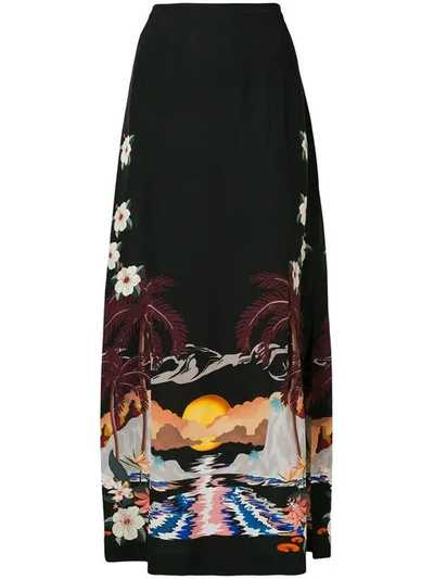 Shop Etro Sunset Print Maxi Skirt In Black