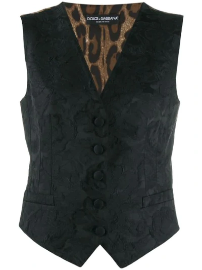 Shop Dolce & Gabbana Floral Embroidered Waistcoat In Black