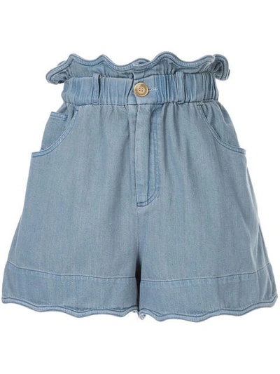Shop Sea Gathered Denim Shorts - Blue