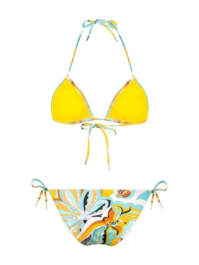 Shop Emilio Pucci Badea Print Triangle Bikini - Yellow