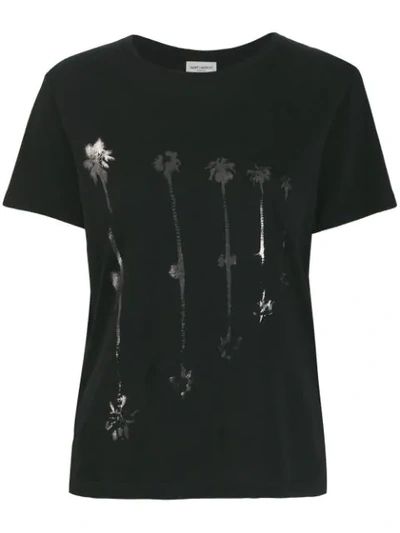 SAINT LAURENT 棕树印花T恤 - 黑色