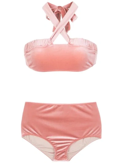 Shop Adriana Degreas Velvet Hot Pants Bikini Set In Pink