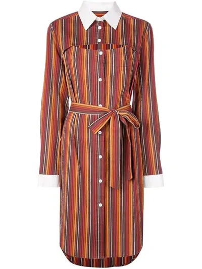 Shop Rosie Assoulin Striped Shirt Dress In Orange