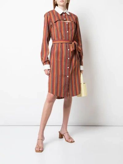 Shop Rosie Assoulin Striped Shirt Dress In Orange