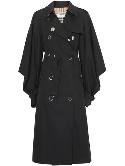 Shop Burberry Cape Sleeve Gabardine Trench Coat In Black