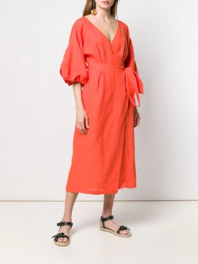Shop Mara Hoffman Puff Sleeves Wrap Dress In Orange
