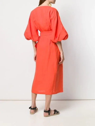 Shop Mara Hoffman Puff Sleeves Wrap Dress In Orange