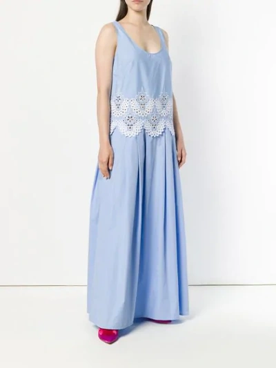 Shop Ermanno Scervino Long Embroidered Dress - Blue