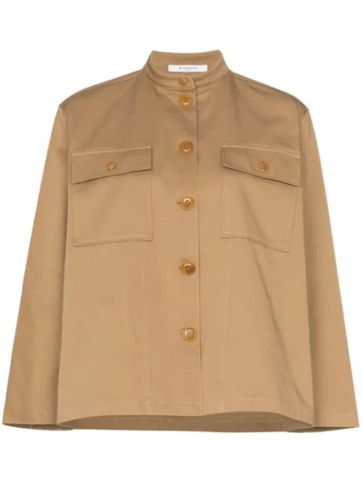 Shop Givenchy Collarless Pocketed Cotton Shirt In Neutrals