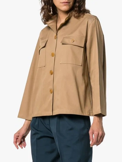 Shop Givenchy Collarless Pocketed Cotton Shirt In Neutrals