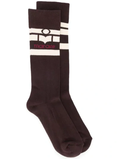 Shop Isabel Marant Knitted Logo Ankle Socks In Red