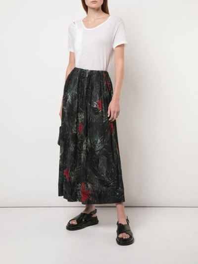 Shop Yohji Yamamoto Printed Maxi Skirt - Black