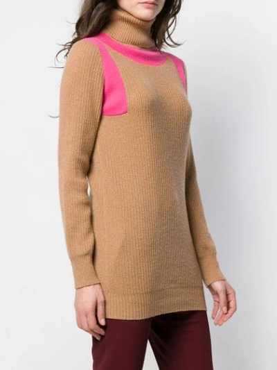 Shop Victoria Beckham Contrast Panel Roll Neck Jumper In Neutrals