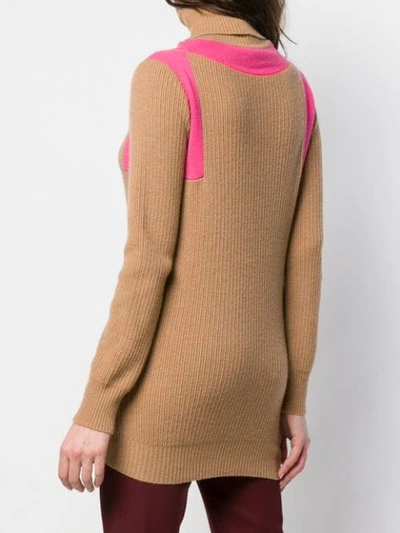 Shop Victoria Beckham Contrast Panel Roll Neck Jumper In Neutrals