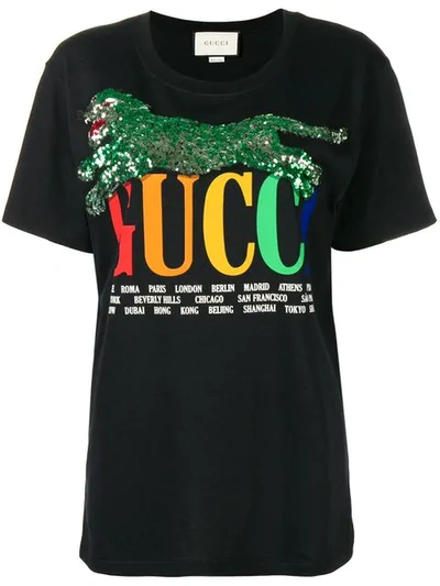Gucci Sequined Patch Jersey T-shirt In Black-multi | ModeSens