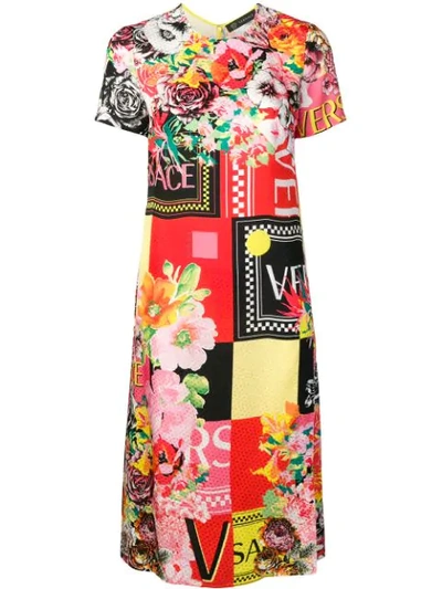 Shop Versace Floralmania Print Dress - Red