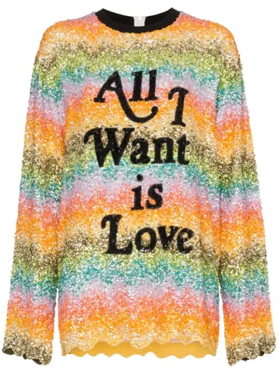 Shop Ashish All I Want Is Love Sequin Embellished Sweatshirt - Multicolour