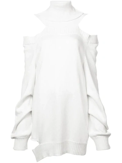Shop Valery Kovalska Roll Neck Cold Shoulder Sweater In White
