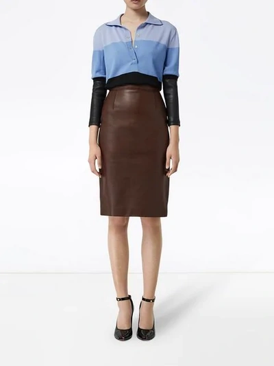 Burberry Long-sleeve Lambskin Detail Wool Polo Shirt In Blue