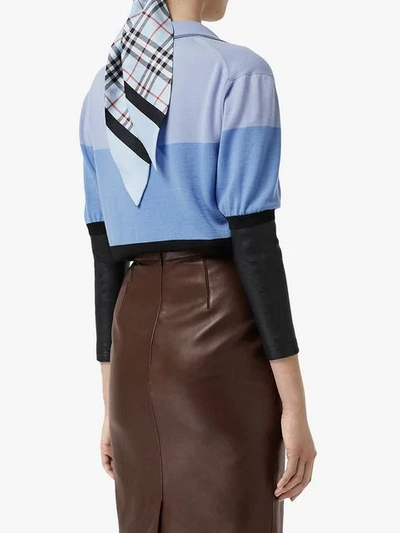 Burberry Long-sleeve Lambskin Detail Wool Polo Shirt In Blue