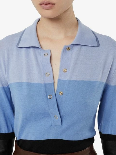 Burberry Long-sleeve Lambskin Detail Wool Polo Shirt In Blue