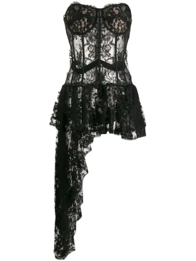 ALEXANDER MCQUEEN ASYMMETRIC LACE CORSET TOP - 黑色