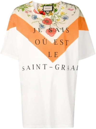 Shop Gucci Floral Panel Print Oversized T-shirt In Neutrals