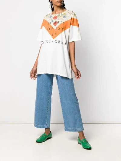 Shop Gucci Floral Panel Print Oversized T-shirt In Neutrals