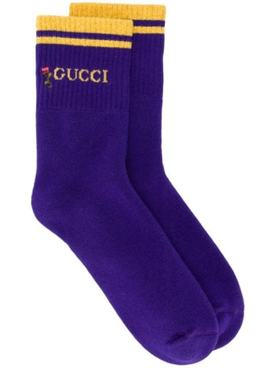 Shop Gucci Floral Logo Socks - Purple