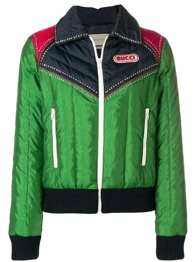 Shop Gucci Panelled Jacket In 3339 Green Grass